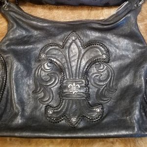 CHROME HEARTS Leather Fleur De Lis Embroidery Bag Vintage